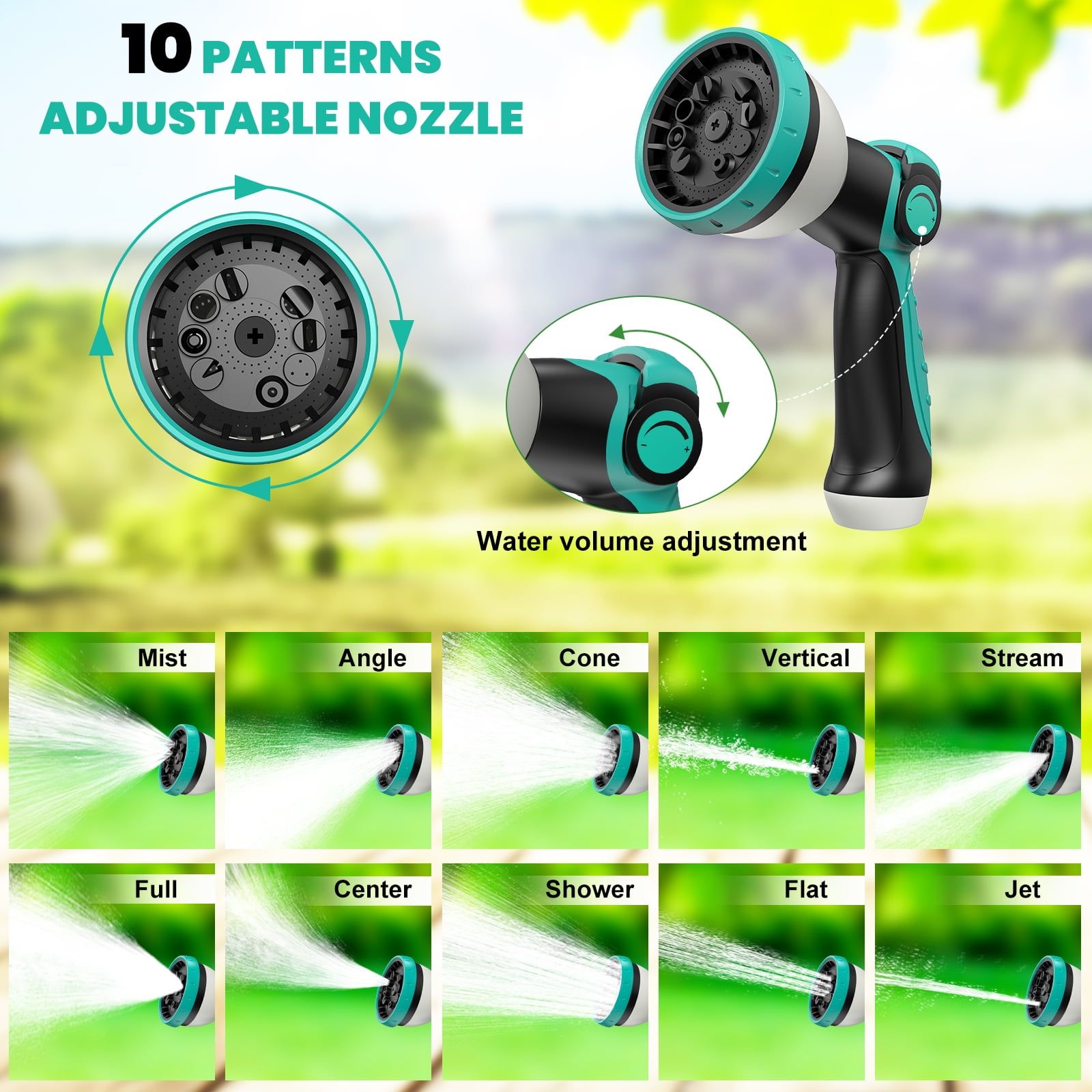 AUOSHI Retractable Garden Hose Reel 1/2 inch 100ft Automatic Hose Reel with 10 Function Sprayer Nozzle Wall Mount 180 Deg Swivel Bracket Hose Reel with Any Length Lock Slow Return System
