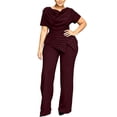 thumbnail image 2 of Cagogo Women Plus Size 2 Piece Set Casual Summer Cruise Outfits Loose Short Sleeve Crew Neck Tops Comfy Pants Matching Lounge Sets Tracksuits Travel Airport Clothes, Wine L, 2 of 6