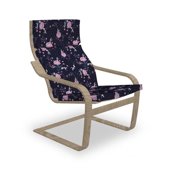 Navy Blue Armchair Pad and Slipcover, Numerous Botanical Ornamental Japanese Cherry Flower Blossoms Pattern, 1 Piece Soft Cushion Replacement with Removable Cover, Pale Pink Dark Indigo, by Ambesonne