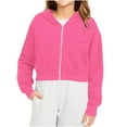 thumbnail image 7 of Ecqkame Girls Crop Sweatshirts Casual Solid Color Short Style Jackets Hooded Long Sleeved Sweatshirt with Pockets for Teens Hot Pink 120, 7 of 7