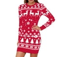 thumbnail image 2 of KANG Festive Knit-Style Bodycon Dress | Women's Long Sleeve Christmas Print Bandage Dress for Holiday PartiesHot PinkXL, 2 of 4