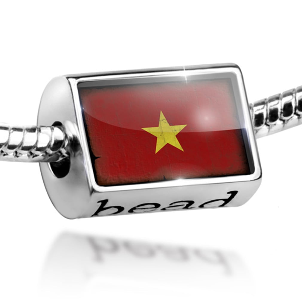 Bead Vietnam Flag with a vintage look Charm Fits All European Bracelets by NEONBLOND