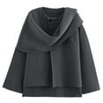 thumbnail image 3 of DuoJiaJ A Short Knitted Coat With A Solid Color Asymmetrical Scarf For Women Fall Plus Size Tops Gray L, 3 of 3