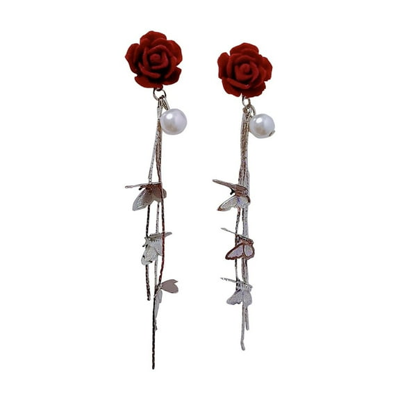 Fiaya Women Rose Flower Earrings for Women, Fashion and Romantic Vintage Rose Pendant Earrings, Precious Dainty Jewelry Gift (Silver)