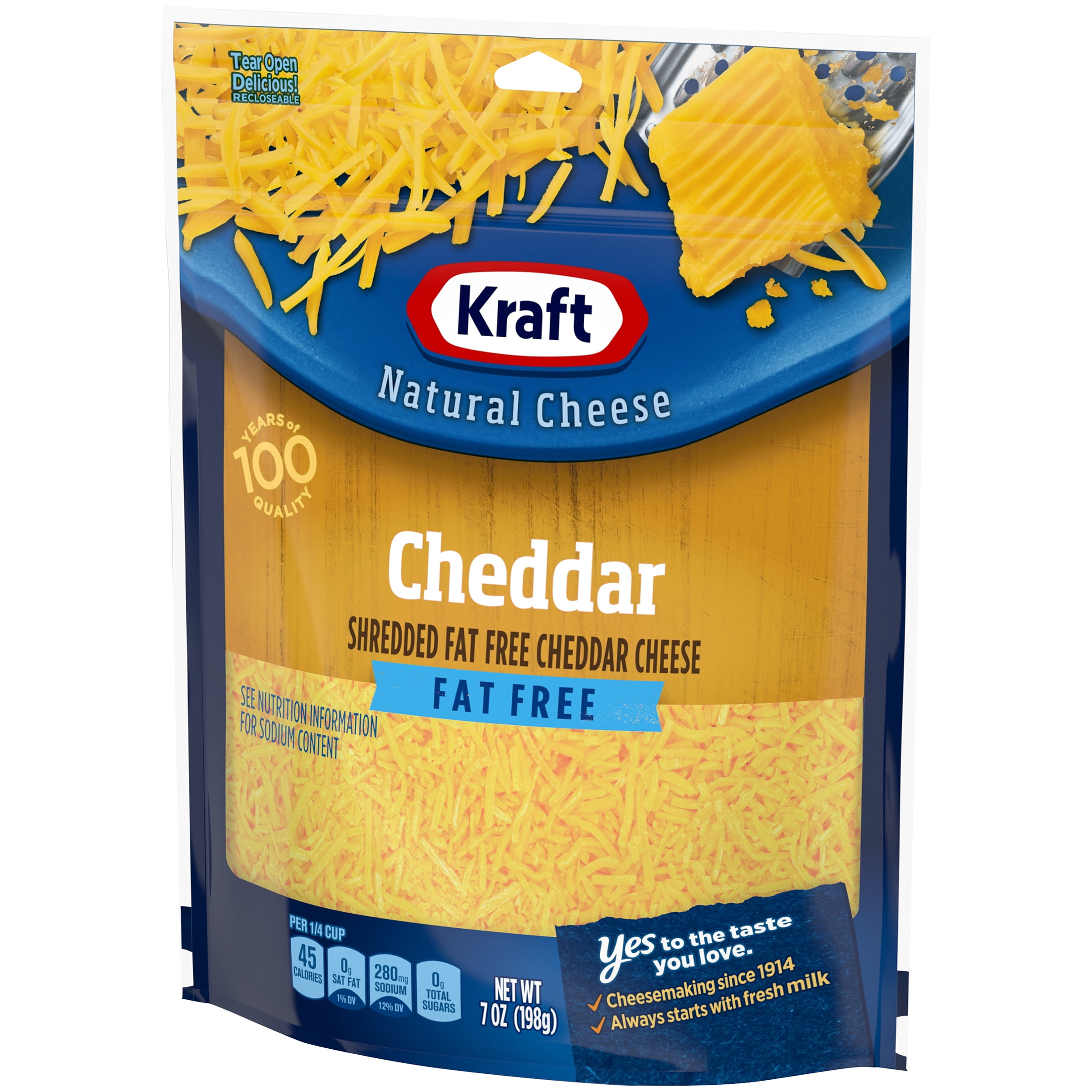 Kraft Cheddar Fat Free Shredded Cheese, 7 oz Bag