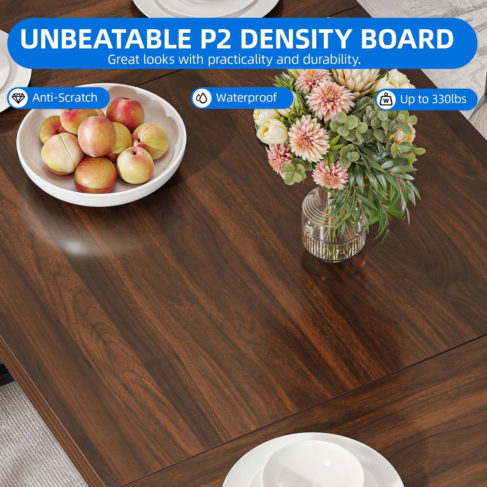 Dextrus 70" Dining Table for 6-8 People, Large Rectangular Wood Kitchen Table Farmhouse Dinner Table with Metal Legs for Dining Room, Kitchen, Brown & White