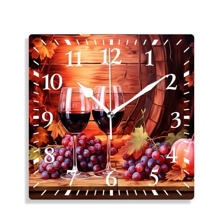 10 Inch Wall Clock Battery Operated Silent Clock Decorative for Office, Kitchen, Outdoor, Living RoomWine Grapes Oak Casks Painting