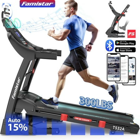 15% Auto Incline Treadmill, Portable Folding Treadmill for Home, 300lbs Capacity, 4.5HP, 10MPH Fast Speed, 64+3+3+1 Programs, APP Control, Running Jogging Machine w/ HiFi Stereo Speakers