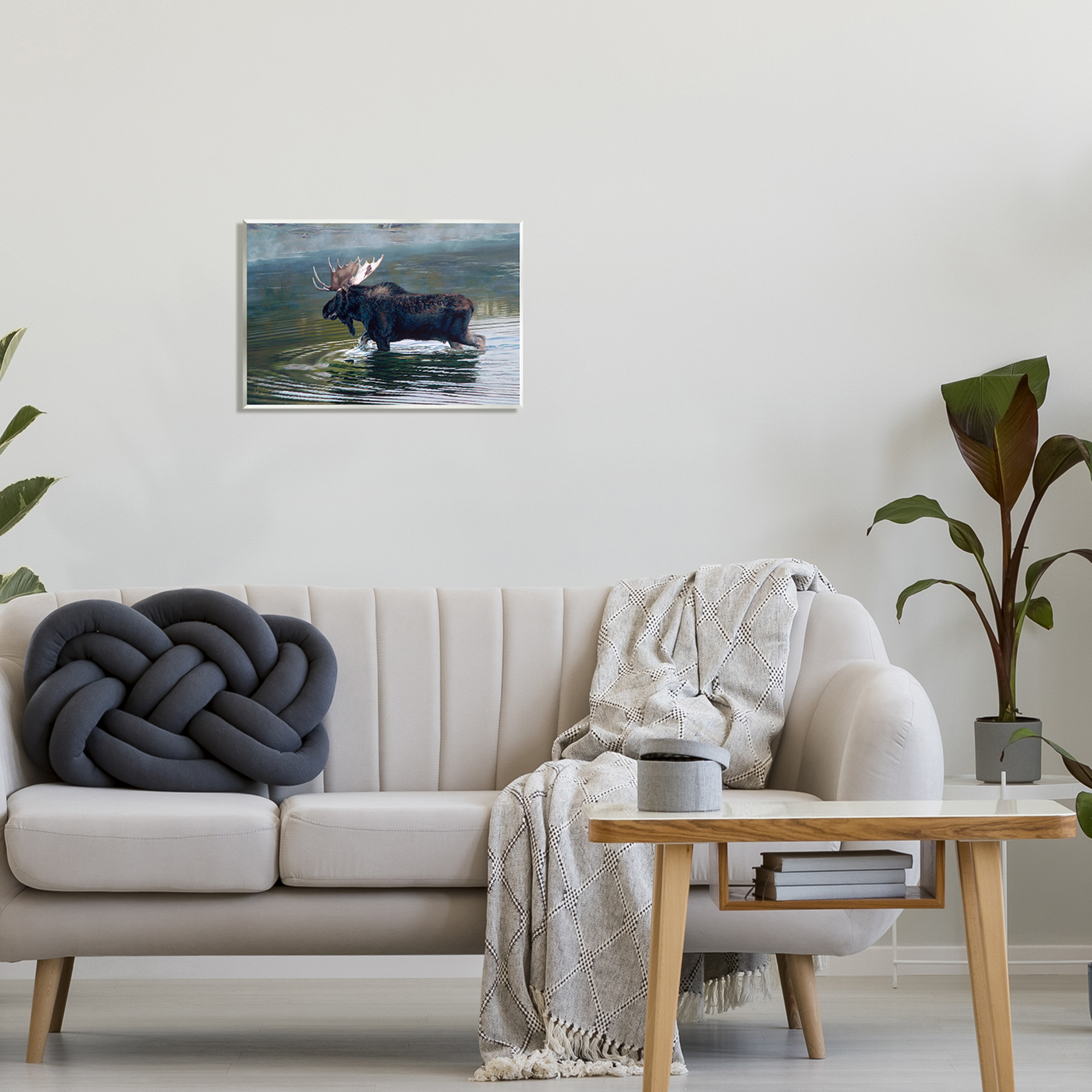 Stupell Industries Moose Lake Ripples Splashing Animals & Insects Painting Unframed Art Print Wall Art