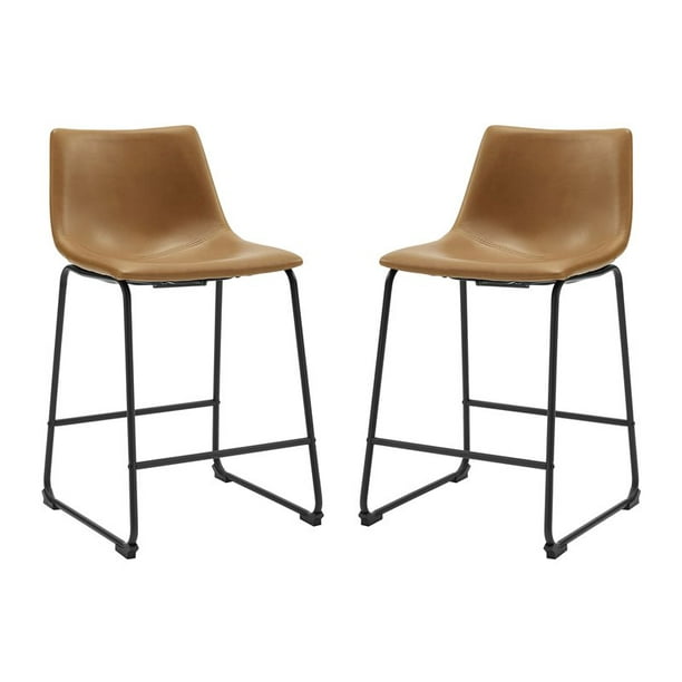 26 Faux Leather Counter Stool 2 Pack, Brown Leather Bar Stools