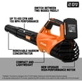 thumbnail image 2 of Leaf Blower Cordless with 2 * 2.6AH Batteries and Fast Charger, 450CFM &150MPH and 2 Speed Mode, Lightweight Electric Leaf Blowers for Lawn, Yard, Leaves, Dust Car, Orange, 2 of 8