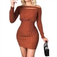 thumbnail image 2 of Vestido Corto Informal Ajustado con Hombros Descubiertos y Larga para Mujer, Otoño 2025, Fruncido, Ajustado, para Fiesta y Club. Marrón XL, 2 of 8