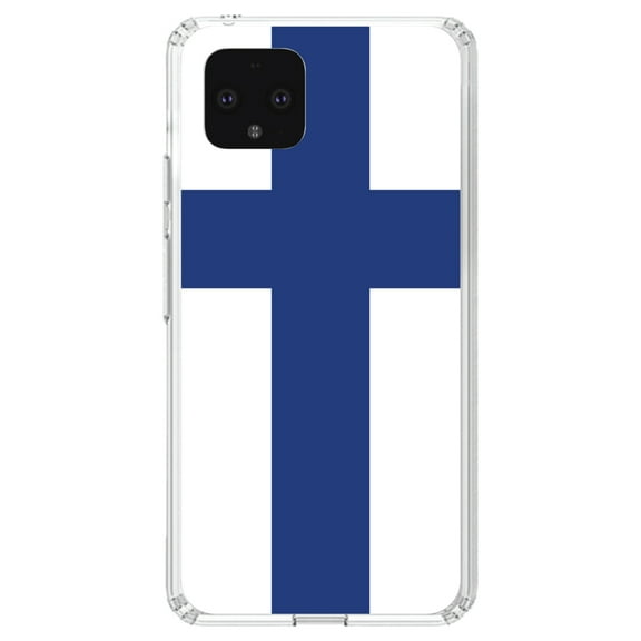 DistinctInk Clear Shockproof Hybrid Case for Google Pixel 4 (5.7" Screen) - TPU Bumper, Acrylic Back, Tempered Glass Screen Protector - Finland Flag - Show Your Love of Finland