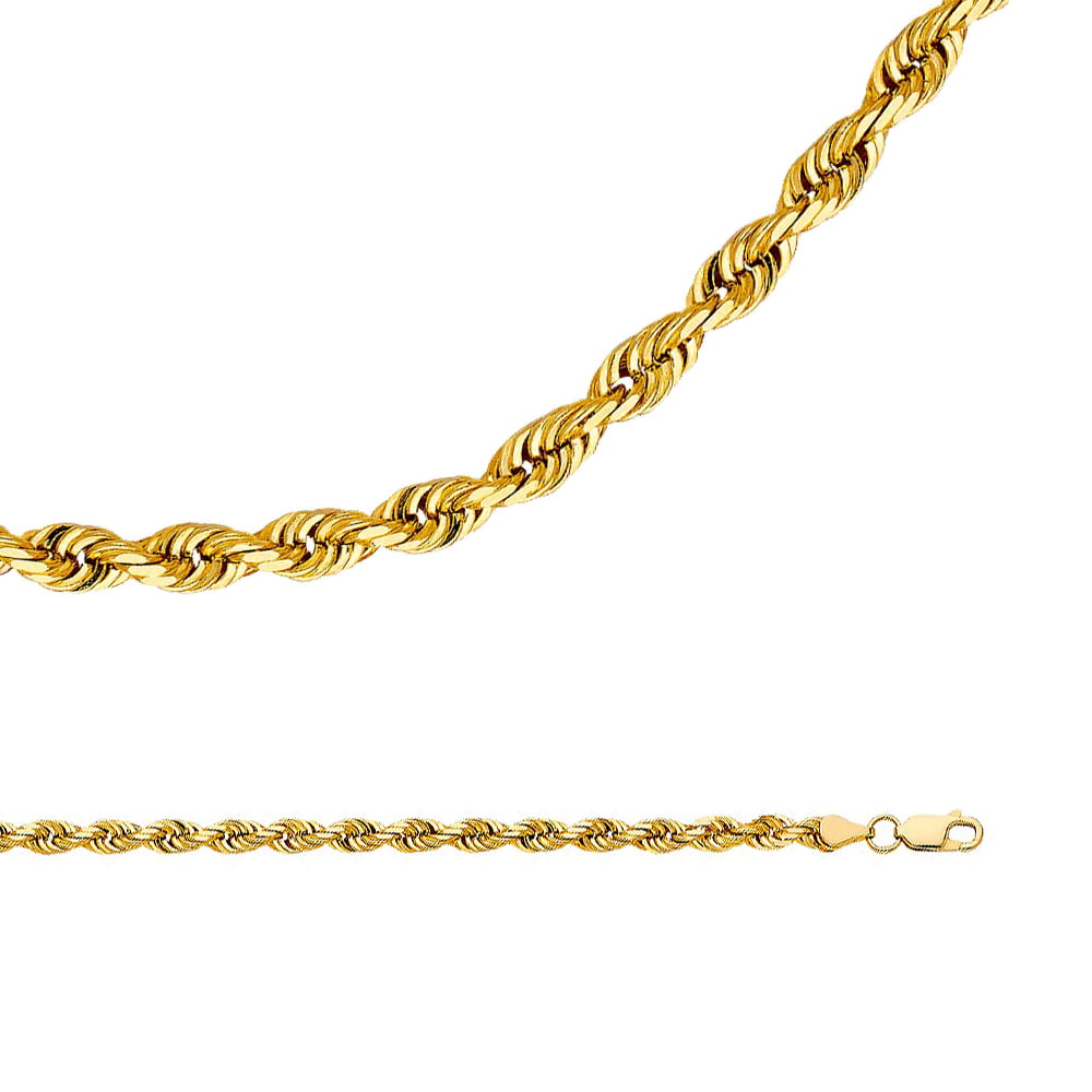GemApex - Solid 14k Yellow Gold Chain Rope Necklace Mens Diamond Cut ...