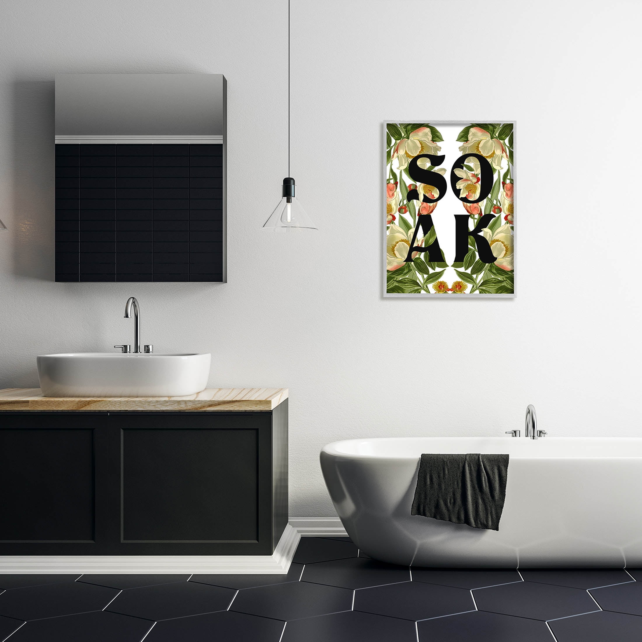 Soak Bathroom Floral Sign Botanical & Floral Graphic Art Gray Framed Art Print Wall Art