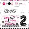 thumbnail image 5 of Two Fast Birthday Decorations for Girl, Two Fast Two Curious Backdrop Cake Toppeer Racing Car Banner Pink Checkered Wheel Balloons, Race Car 2nd Birthday Let’s Go Racing Party Supplies, 5 of 6