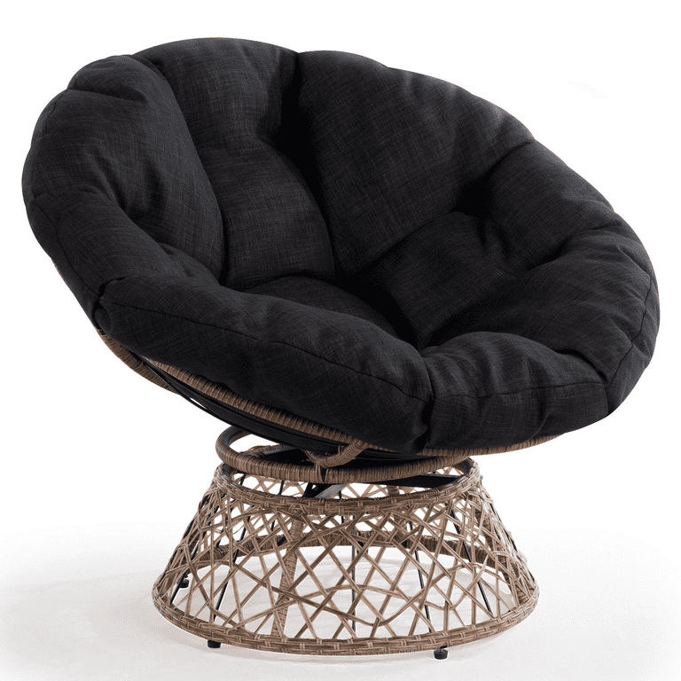 Aile 360 Swivel Comfy Papasan Chair with Fabric Cushion, Sturdy Metal Frame  (Graphite Stone - Brown Frame)