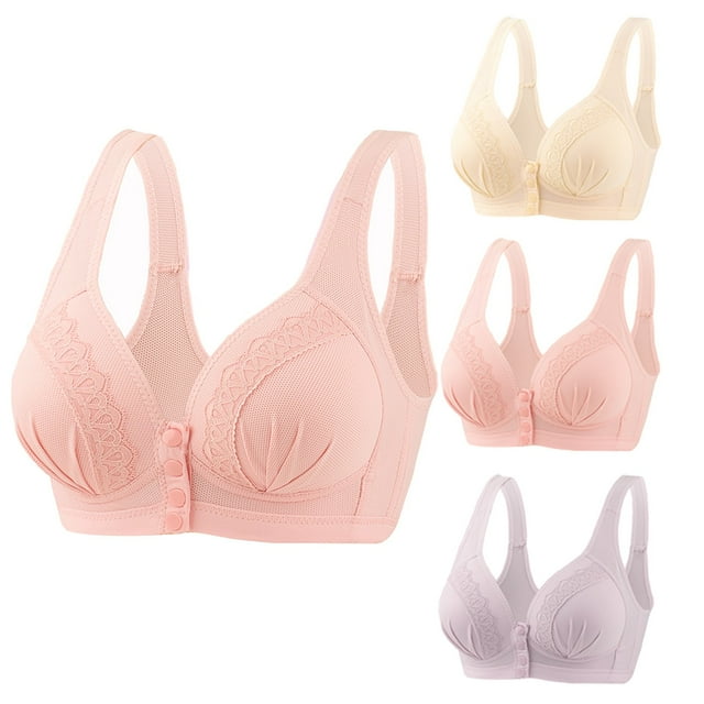 AherBiu 3pc Bras for Women No Underwire Front Closure Button Everyday Bras Lightly Comfort Push up Bralettes
