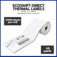 thumbnail image 2 of EcoSwift Brand Premium JUMBO Perforated Direct Thermal Permanent Adhesive Shipping Labels Zebra Compatible, 4 in. x 6 in., White, 4" x 6", 3" Core, 10 rolls, 1000 Labels Per Roll, Pack of 10000 labels, 2 of 8
