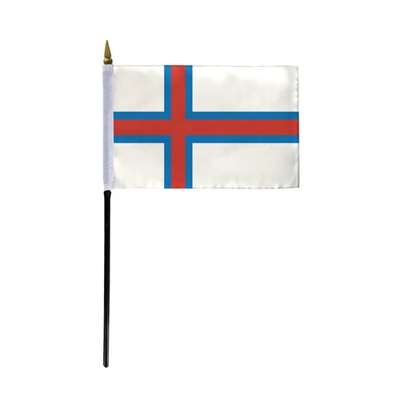 AGAS Faroe Islands Flag 4x6 inch - 11" Plastic Pole 100% Polyester Stitched Edges Denmark Faroese National Mini Flag on a Stick