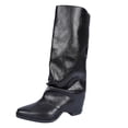 thumbnail image 2 of Fnooota Women's Knee High Boots, PU Non Slip Pointed Toe Pull On Fall Winter Shoes Black Size 6, 2 of 8