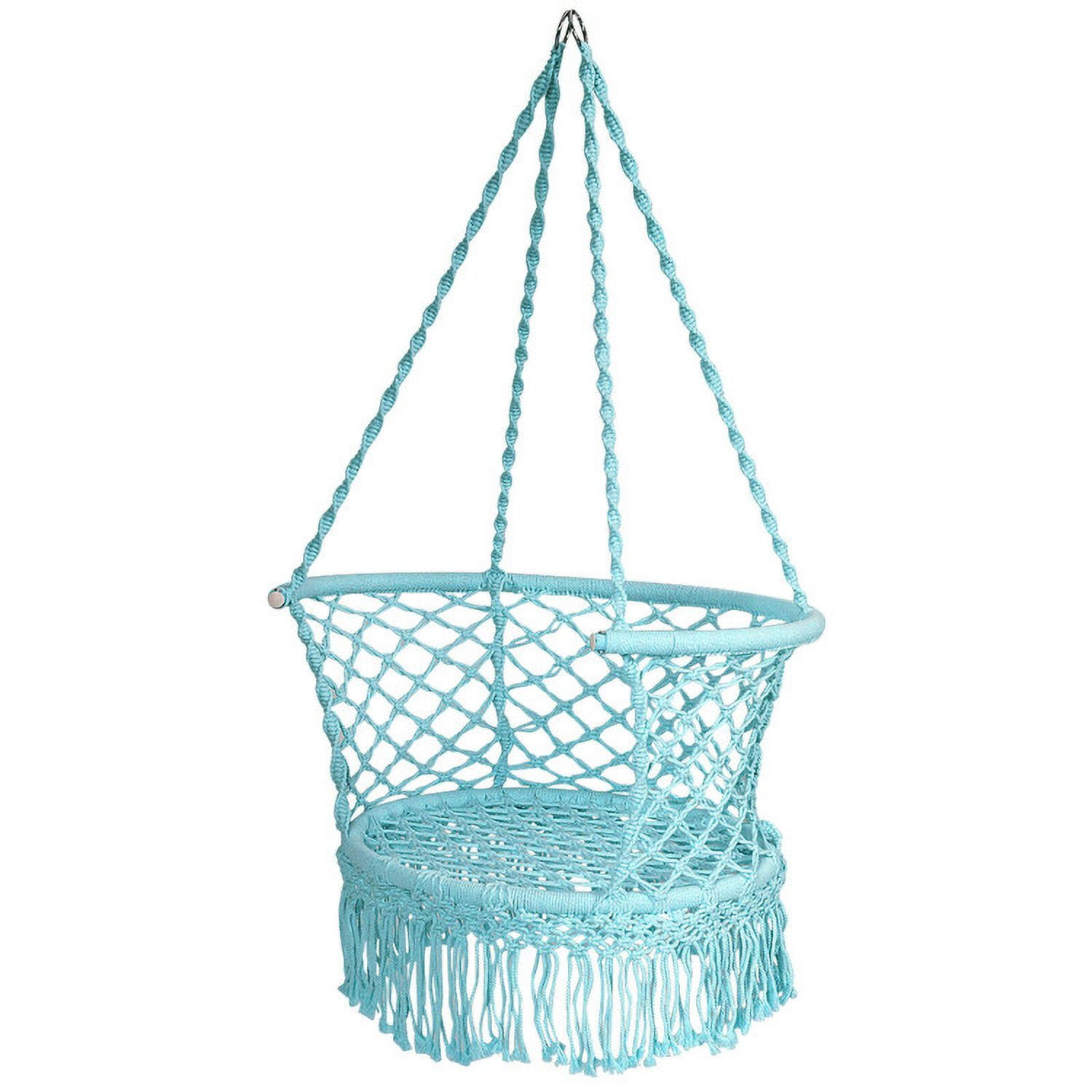 Aimee Lii Hanging Hammock Chair with 330 Pounds Capacity and Cotton Rope Handwoven Tassels Design, Patio Swing Chair, Turquoise