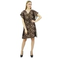 thumbnail image 2 of Bimba Womens Floral Brown Satin Kimono Bridesmaid Drawstring Cover Up Kaftan-20, 2 of 9