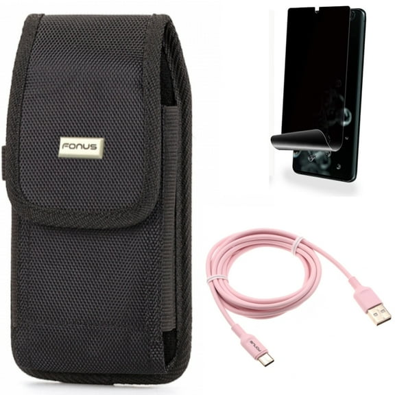 Case Belt Clip w 6ft USB-C Cable w Privacy Screen Protector for Samsung Galaxy S20 Ultra - Swivel Holster Rugged, Pink Charger Cord Power, TPU Film [NOT GLASS] [Fingerprint fits Galaxy S20 Ultra