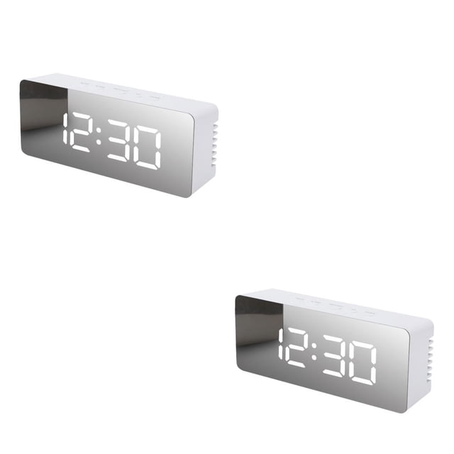 Bearachild Alarma digital de plástico portátil 6 engranajes Pantalla de acrílico LED de 7,48 pulgadas Radio Proyector Reloj Termómetro de Luz blanca 2piezas