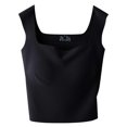thumbnail image 1 of Ribbed Square-Neck Cropped Tank Top With Bra Pads Women Casual Fashion Sleeveless Stylish Outwear Vest, 1 of 2