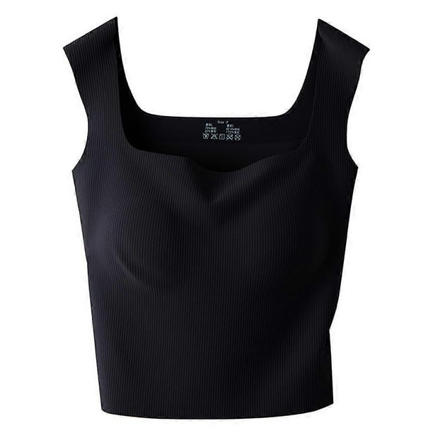 Ribbed Square-Neck Cropped Tank Top With Bra Pads Women Casual Fashion Sleeveless Stylish Outwear Vest