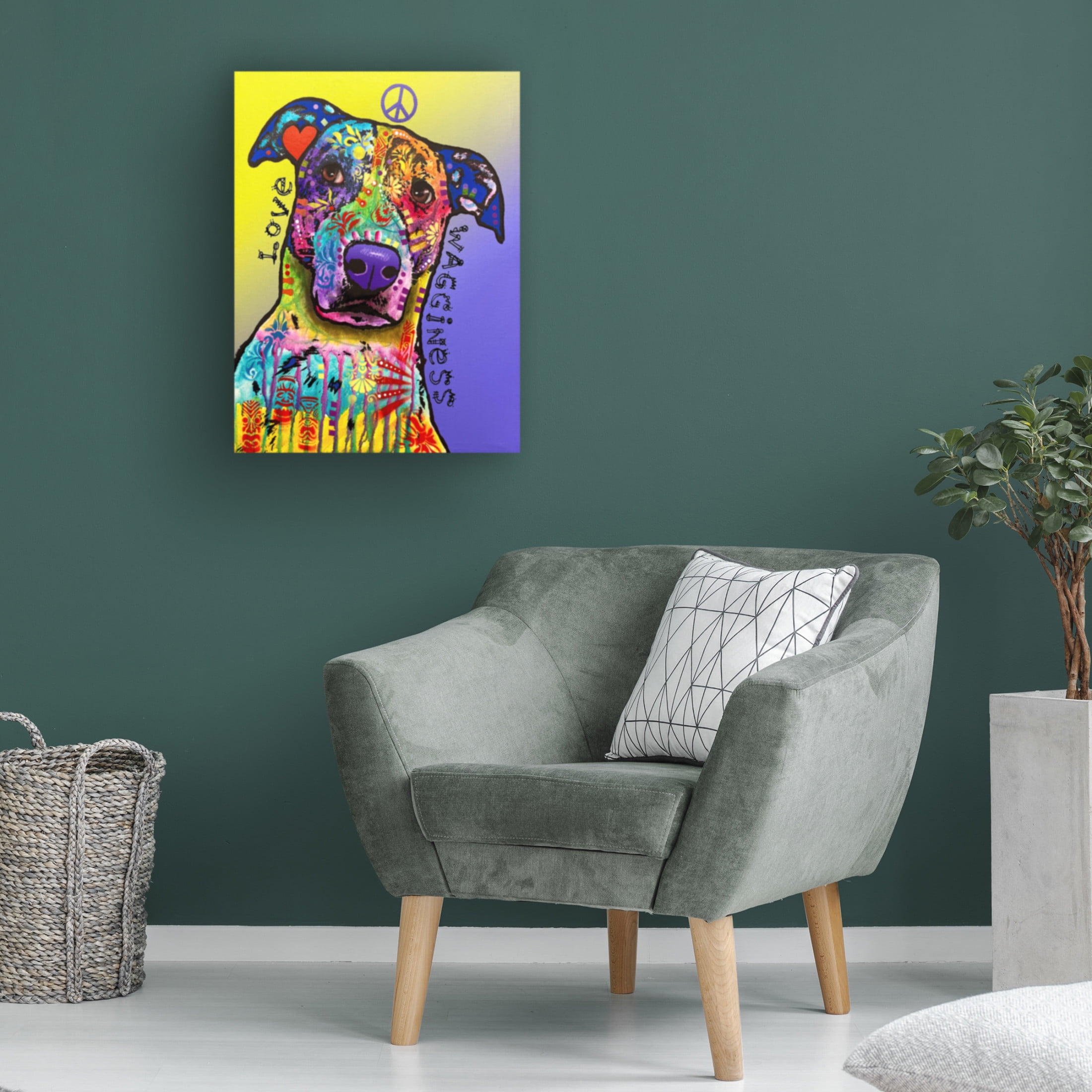 Canvas Wall Art - Dean Russo- Exclusive 'Peace, Love, Wagginess' Wall Art for Living Room, Bedroom, or Office Décor by Trademark Fine Art - 14 x 19 Inches