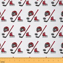 Homewish Ice Hockey Player Fabric by the Yard 1 Yard for Teens, Cartoon Sports Print Room Decor Fabric by the Yard, White Red Helmet Sewing Fabric, Breathable Home Decor