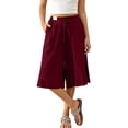 thumbnail image 6 of Qingpeng Womens Drawstring High Waist Cotton Linen Capri Culottes Lightweight Loose Wide Leg Pants Summer Beach Casual Trousers, 6 of 8