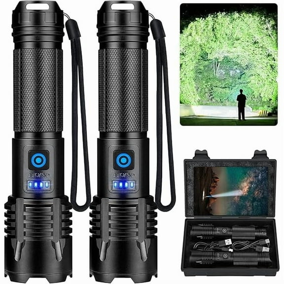ZCRechargeable Flashlights 990000 High Lumens, Super Bright LED Flashlight 2 Pack, IPX7 Waterproof Flashlight with 5 Modes, Handheld Flash Light for Emergencies, Camping, Hiking, Home