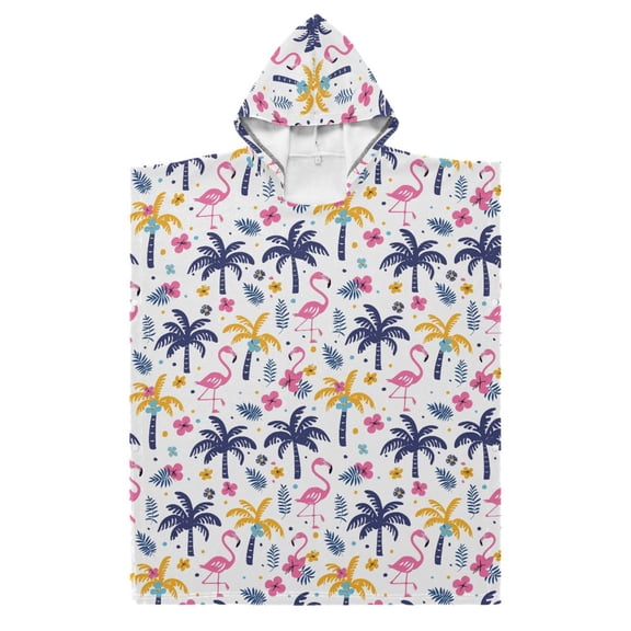 Kid Hooded Beach Towel Bath Poncho Towels Soft Absorbent Quick Dry for Boy Girl Cute Flamingo Flower Tree S