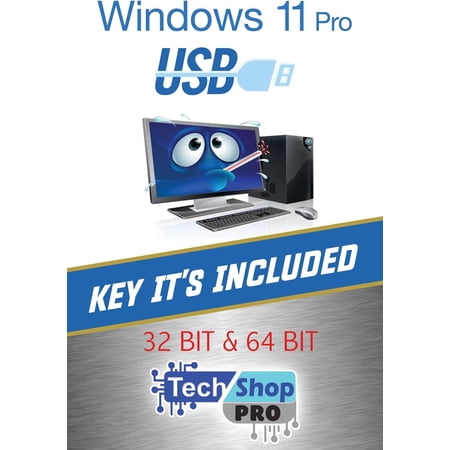 Tech-Shop-pro Reinstall 64GB USB with key For Windows 11 Pro Version 32/64 bit. Recover, Restore, Repair Boot Disc, and Install to Factory Default Fast and easy