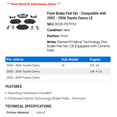thumbnail image 2 of Front Brake Pad Set - Compatible with 2002 - 2006 Toyota Camry LE 2003 2004 2005, 2 of 2