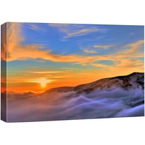 IDEA4WALL Canvas Wall Art Orange, Blue Sunset Over Yellow Skyline, Foggy Mountain and Valley Landscape Wilderness Photography Realism Traditional Scenic for Living Room, Bedroom, Office - 24"x36"