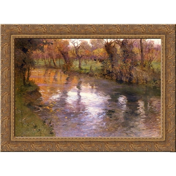 An Orchard on the Banks of a River 24x18 Gold Ornate Wood Framed Canvas Art by Frits Thaulow