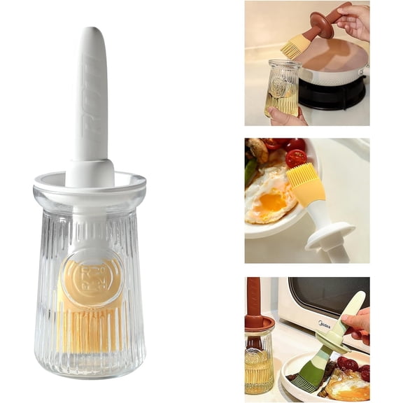 WZW Oil Dispenser with Brush - Glass Olive Oil Dispenser for Kitchen, 3 IN 1 Oil Dispenser Bottle with Silicone Basting Brush for Cooking Vinegar Sauce BBQ Grill Frying (White)