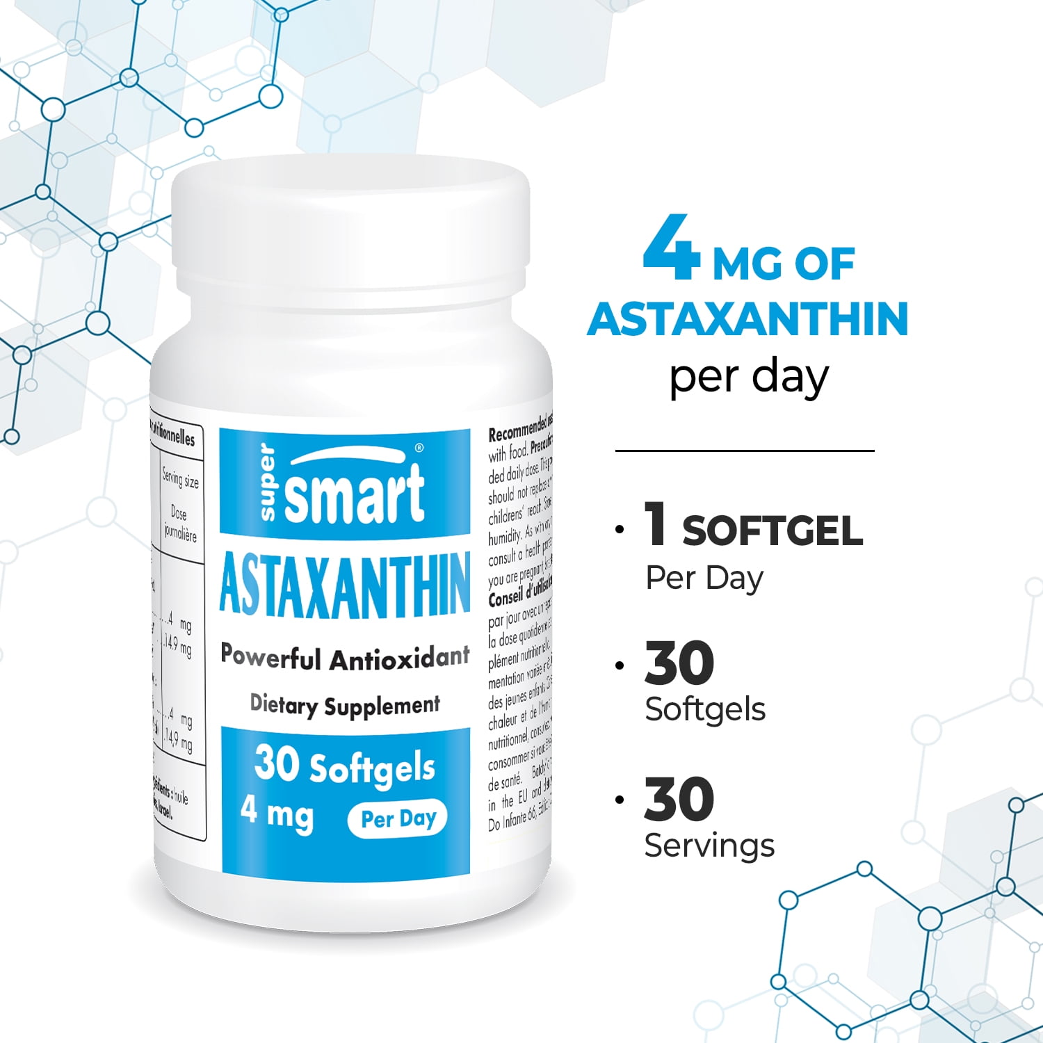 SuperSmart Astaxanthin 4mg per Day (Patented & High Potency) - with AstaPure, Vitamin E, Olive Oil - Antioxidant Carotenoid | Non-GMO & Gluten Free - 30 softgels