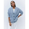 thumbnail image 5 of Women'S Fleece Cardigan Sweater Lazy Style Loose Knit Warm Cardigan Sweater Blue L, 5 of 8