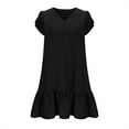 thumbnail image 4 of Puntoco Dresses for women Shirt Dresses for Women 2025 V Neck Ruffle Short Sleeve Loose Casual Flowy Summer Shift Dress Black XXL(XXL), 4 of 9