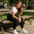 thumbnail image 6 of Hurxie Girls Cargo Pants Elastic Waist Wide Leg Jogger Pants Pockets Parachute Pants Y2K Trousers Black,5-6Years, 6 of 7