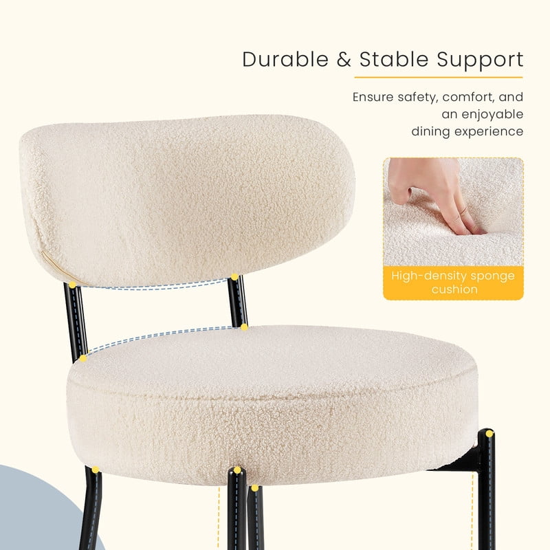 Gianna Dining Chairs Set of 2, Mid Century Modern Chair Round Upholstered Curved Backrest, Kitchen Vanity Living Room Chairs with Black Metal Legs，Beige
