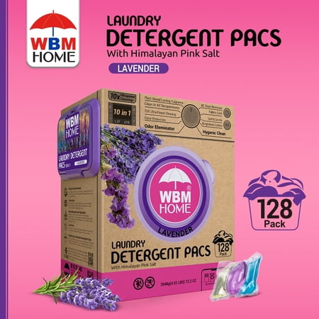 WBM 5 in 1 Laundry Pods Bags Total 128 Pods Fabric Softener with Lavender Scent
