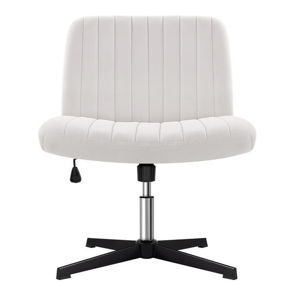 WIAIO Criss Cross Chair No Wheels Hight Adjustable Swivel Vanity Chair for Home Office with Wide Flannel Seat,White