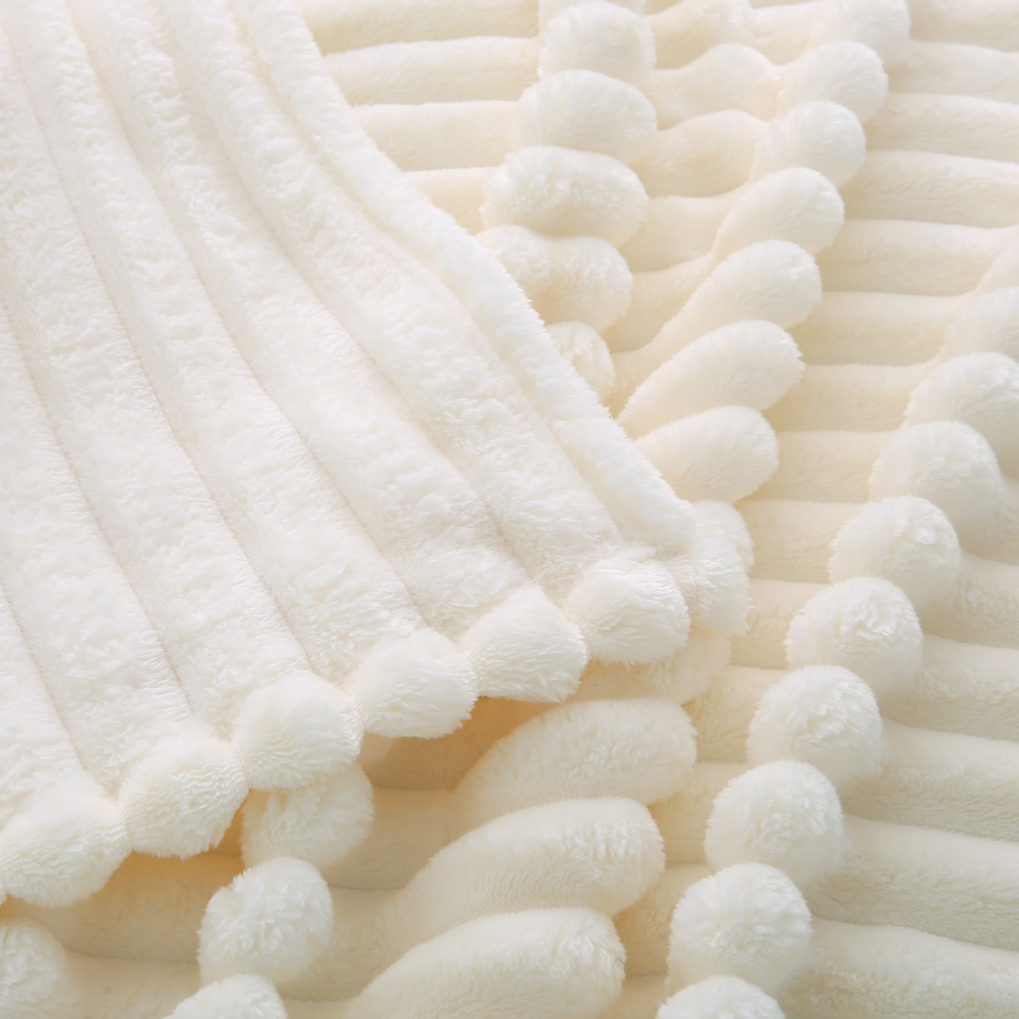 Fleece Queen Blanket 70"x80" for Couch Bed - Soft Cozy Queen Size Blanket for Sofa,3D Striped Lightweight Plush Blanket, All Seasons Flannel Blanket for Bed, 70"x80", White