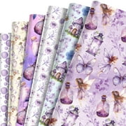 Fairy Pattern PriNst Wrapping Paper Set, 12 Sheets Fairy Gift Wrap Paper Watercolor Butterfly Floral Folded Flat Art Papers for Wedding Birthday Party DIY Crafts Present Packing 20'' x 27''